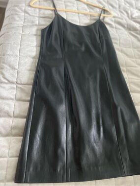 Alice + Olivia Black Faux Leather Midi Slip Dress